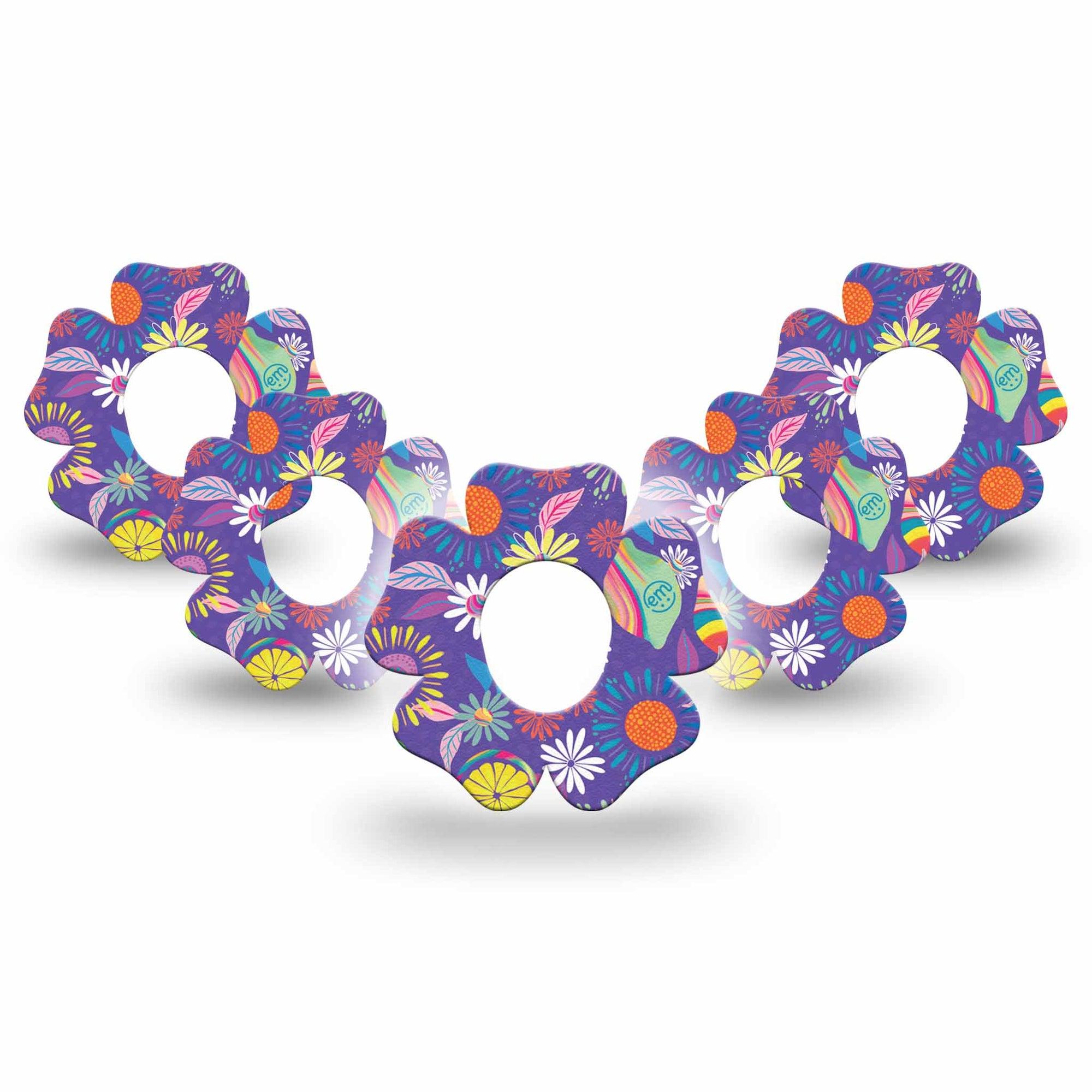 ExpressionMed Purple Flower Dexcom G7 Flower Shape 5-Pack Vibrant Etta Vee Design Patch CGM Design, Dexcom Stelo Glucose Biosensor System