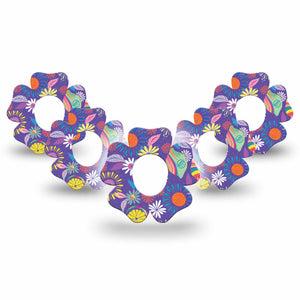ExpressionMed Purple Flower Dexcom G7 Flower Shape 5-Pack Vibrant Etta Vee Design Patch CGM Design, Dexcom Stelo Glucose Biosensor System
