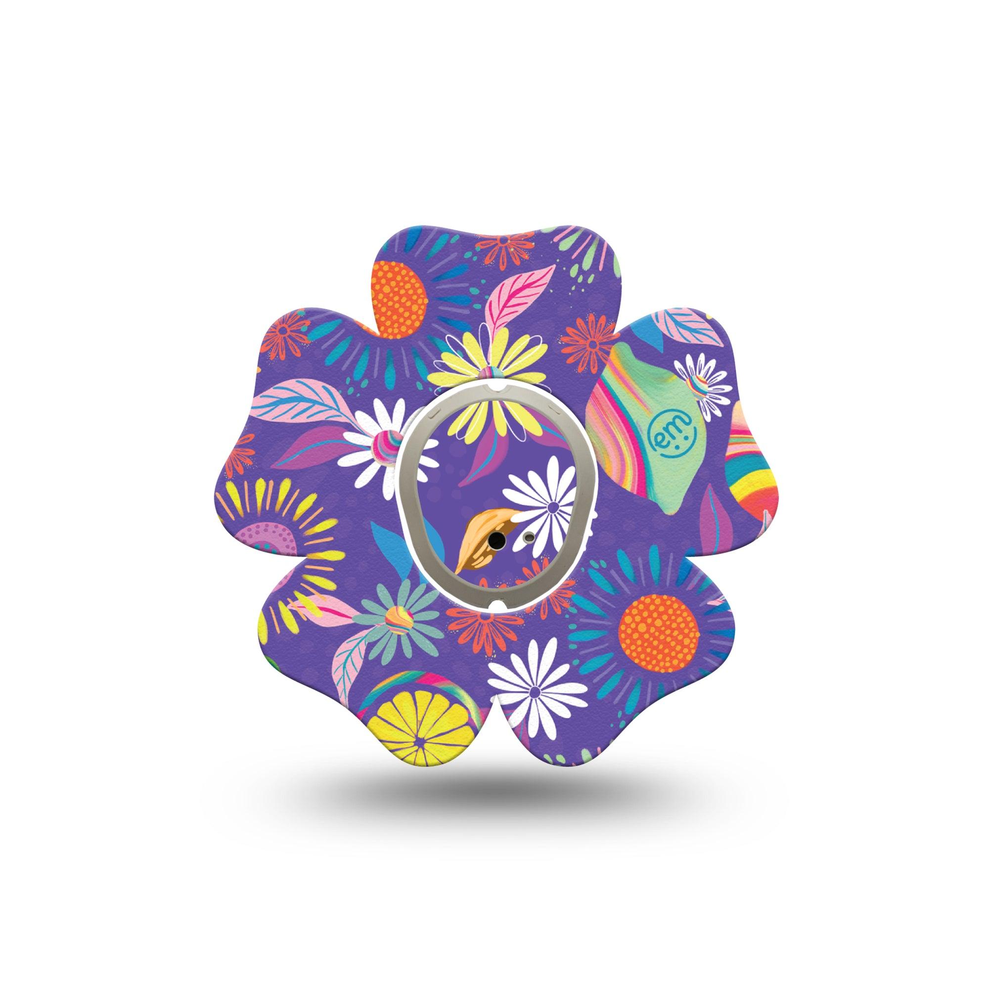ExpressionMed Purple Flowers Dexcom G7 Flower Shape Single Colorful Abstract by Etta Vee Patch CGM Design, Dexcom Stelo Glucose Biosensor System with center sticker