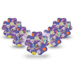 ExpressionMed Purple Flower Dexcom G7 Flower Shape 5-Pack Vibrant Etta Vee Design Patch CGM Design, Dexcom Stelo Glucose Biosensor System with center stickers