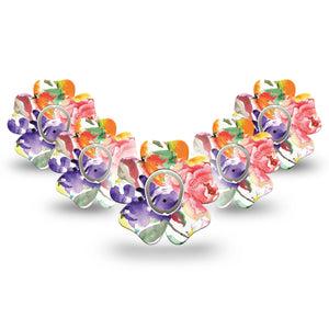 ExpressionMed Floral Art Dexcom G7 Flower Shape 5-Pack Blossom Motif Patch CGM Design, Dexcom Stelo Glucose Biosensor System with center stickers