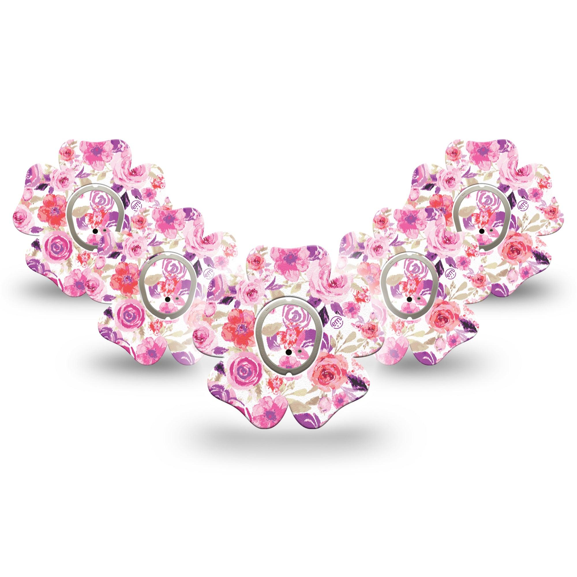 ExpressionMed Romantic Blooms Dexcom G7 Flower Shape 5-Pack Tape and 5-Pack Sticker Botanical Pattern Patch CGM Design, Dexcom Stelo Glucose Biosensor System
