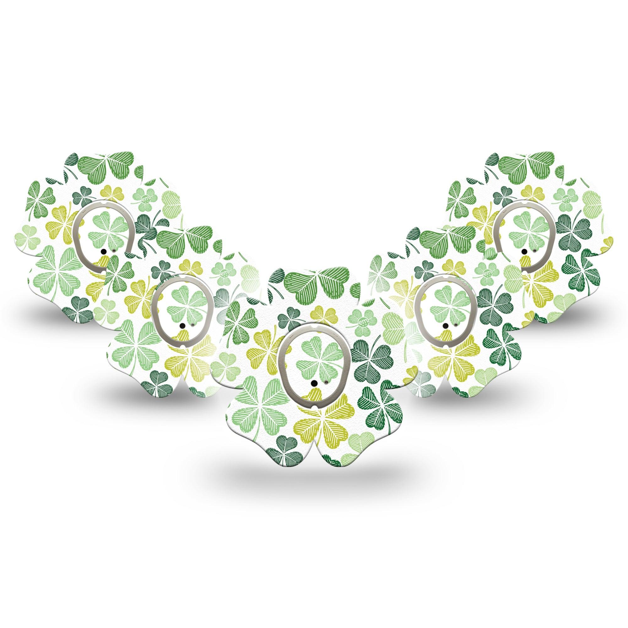 ExpressionMed Clover Pile Dexcom G7 Flower Shape Tape, Dexcom Stelo Glucose Biosensor System, 5-Pack Tape and 5-Pack Sticker Green Variety Shamrocks, Adhesive Tape CGM Design