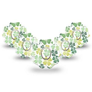 ExpressionMed Clover Pile Dexcom G7 Flower Shape Tape, Dexcom Stelo Glucose Biosensor System, 5-Pack Tape and 5-Pack Sticker Green Variety Shamrocks, Adhesive Tape CGM Design