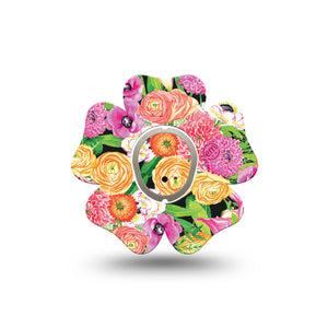 ExpressionMed Hand Painted Flowers Dexcom G7 Flower Shape Tape, Dexcom Stelo Glucose Biosensor System, Single Tape and Single Sticker painting of pink flowers Adhesive Tape CGM Design