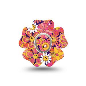 ExpressionMed Groovy Dexcom G7 Flower Shape Tape, Dexcom Stelo Glucose Biosensor System, Single Tape and Single Sticker Orange Pink Smiley Face Daisies Adhesive Tape CGM Design
