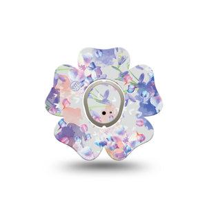 ExpressionMed Dreamy Blooms Dexcom G7 Flower Shape Tape, Dexcom Stelo Glucose Biosensor System, Single Tape and Single Sticker Delicate Violet Garden Patch CGM Design
