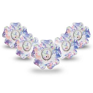 ExpressionMed Dreamy Blooms Dexcom G7 Flower Shape Tape, Dexcom Stelo Glucose Biosensor System, 5-Pack Tape and 5-Pack Sticker Cloud Like Florals Adhesive Tape CGM Design