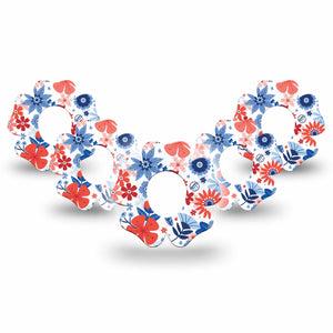 ExpressionMed July Flowers Dexcom G7 Flower Shape Tape, Dexcom Stelo Glucose Biosensor System, 5-Pack red white blue flower mix Patch CGM Design