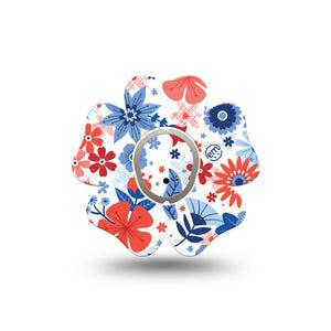 ExpressionMed July Flowers Dexcom G7 Flower Shape Tape, Dexcom Stelo Glucose Biosensor System,  Single Tape and Single Sticker July 4th Garden Adhesive Tape CGM Design