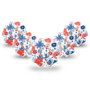 ExpressionMed July Flowers Dexcom G7 Flower Shape Tape, Dexcom Stelo Glucose Biosensor System, 5-Pack Tape and 5-Pack Sticker July 4th Garden Adhesive Tape CGM Design
