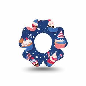 ExpressionMed Patriotic Cupcakes Dexcom G7 Flower Shape Tape, Dexcom Stelo Glucose Biosensor System, Single Tape Flag Cupcakes, Plaster CGM Design