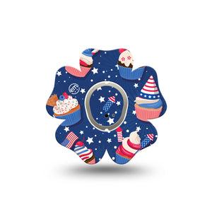 ExpressionMed Patriotic Cupcakes Dexcom G7 Flower Shape Tape, Dexcom Stelo Glucose Biosensor System, Single Tape and Single Sticker Cupcake Display, Plaster CGM Design