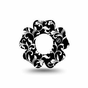 ExpressionMed Fleur de lis Dexcom G7, Dexcom Stelo Glucose Biosensor System, Flower Shape Tape Single Noir vine Patch CGM Design