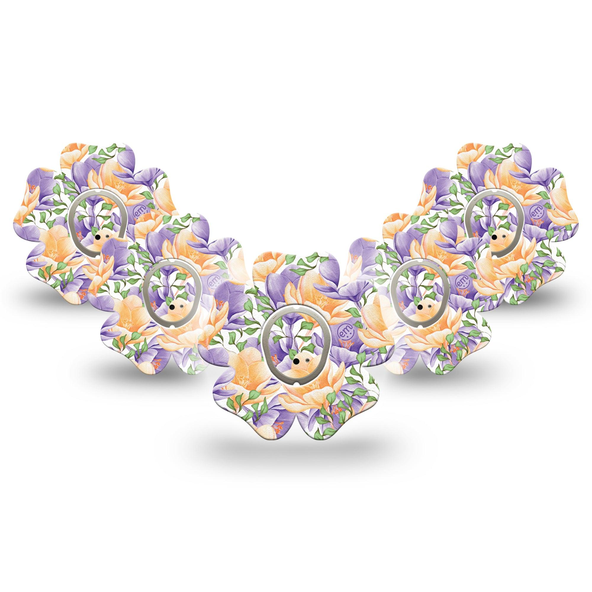 ExpressionMed Crocus Flowers Dexcom G7 Flower Shape 5-Pack spring crocus Patch CGM Design, Dexcom Stelo Glucose Biosensor System with center stickers
