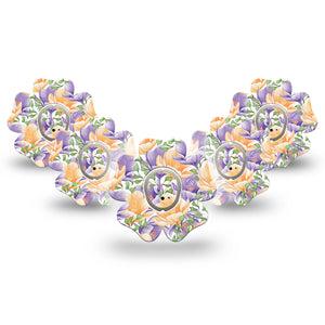 ExpressionMed Crocus Flowers Dexcom G7 Flower Shape 5-Pack spring crocus Patch CGM Design, Dexcom Stelo Glucose Biosensor System with center stickers