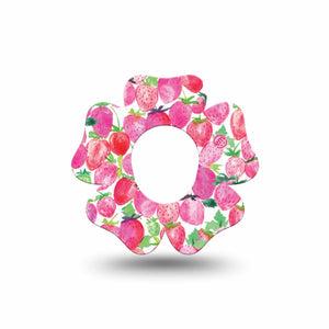 ExpressionMed Strawberry Crush Dexcom G7, Dexcom Stelo Glucose Biosensor System, Flower Shape Tape Single softly painted strawberry fruits Patch CGM Design