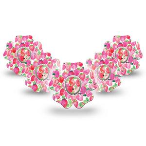 ExpressionMed Strawberry Crush Dexcom G7 Flower Shape Tape, Dexcom Stelo Glucose Biosensor System, 5-Pack Tape and 5-Pack Sticker Watercolor Strawberry Adhesive Tape CGM Design
