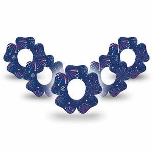 ExpressionMed Night Sky Celebration Dexcom G7 Flower Shape Tape, Dexcom Stelo Glucose Biosensor System, 5-Pack Red White Blue Firework Show Patch CGM Design
