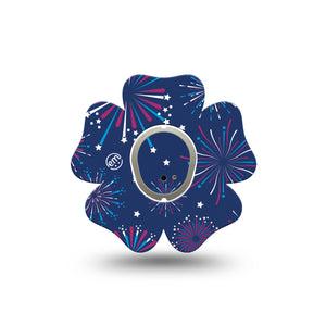 ExpressionMed Night Sky Celebration Dexcom G7 Flower Shape Tape, Dexcom Stelo Glucose Biosensor System, Single Tape and Single Sticker Independence Day Firework Adhesive Tape CGM Design