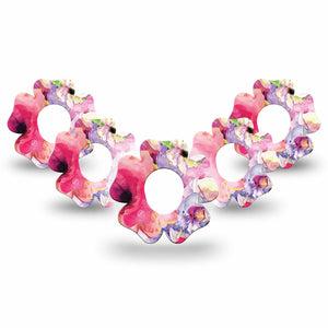 ExpressionMed Watercolor Red Flowers Dexcom G7 Flower Shape Tape, Dexcom Stelo Glucose Biosensor System, 5-Pack Hot Pink Bouquet Flowers Adhesive Tape CGM Design