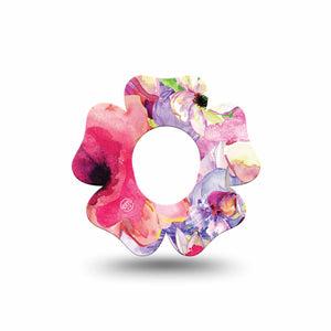 ExpressionMed Watercolor Red Flowers Dexcom G7 Flower Shape Tape, Dexcom Stelo Glucose Biosensor System, Single Tape Vivid Pink Painted Florals Adhesive Tape CGM Design