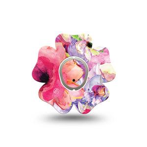 ExpressionMed Watercolor Red Flowers Dexcom G7 Flower Shape Tape, Dexcom Stelo Glucose Biosensor System, Single Tape and Single Sticker Delicate Watercolor Pink Flowers Adhesive Tape CGM Design