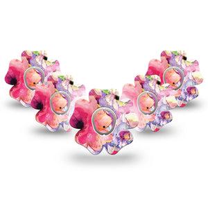 ExpressionMed Watercolor Red Flowers Dexcom G7 Flower Shape Tape, Dexcom Stelo Glucose Biosensor System, 5-Pack Tape and 5-Pack Sticker Hot Pink Bouquet Flowers Adhesive Tape CGM Design