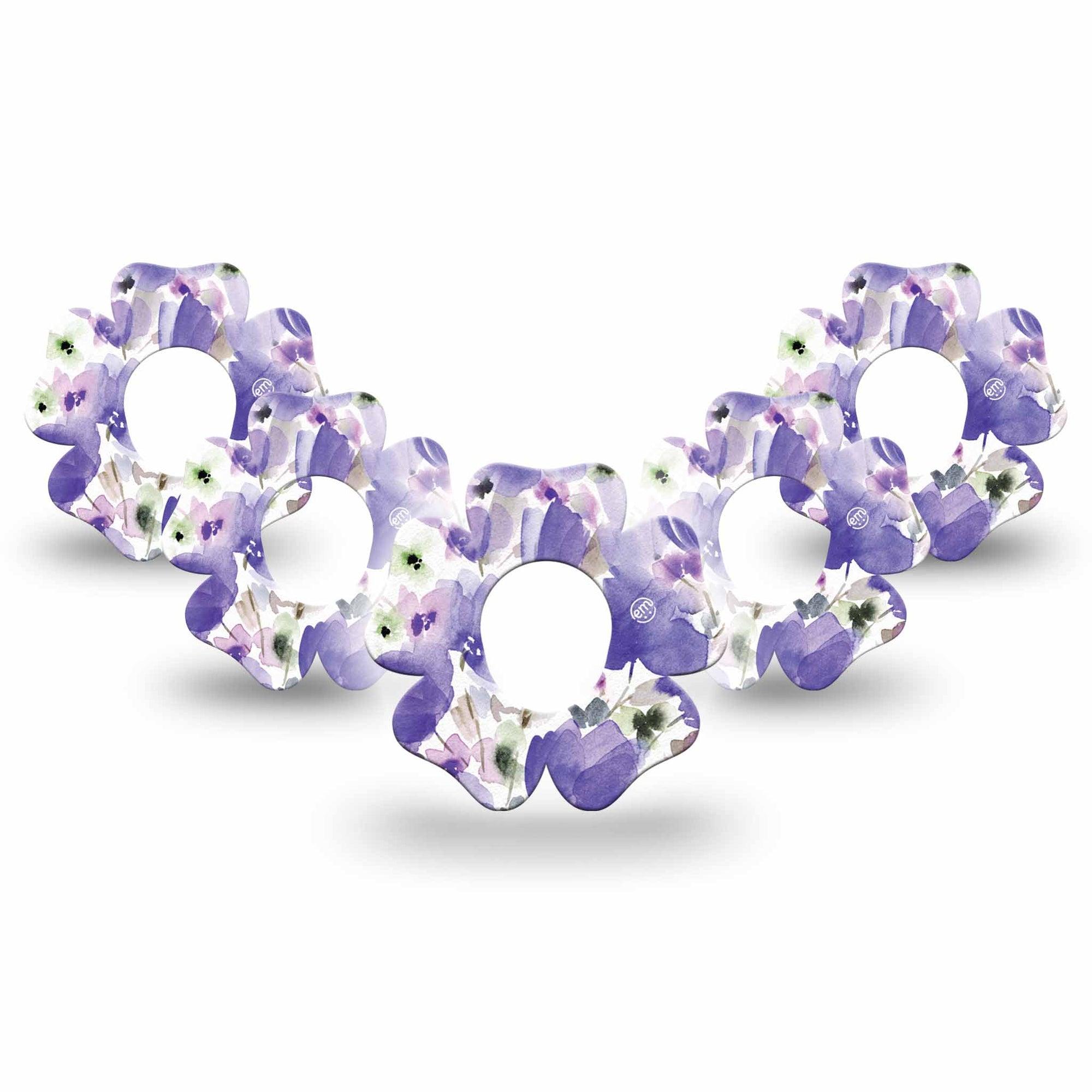 ExpressionMed Italian Blooms Dexcom G7 Flower Shape Tape, Dexcom Stelo Glucose Biosensor System, 5-Pack Timeless Purple Florals Adhesive Tape CGM Design