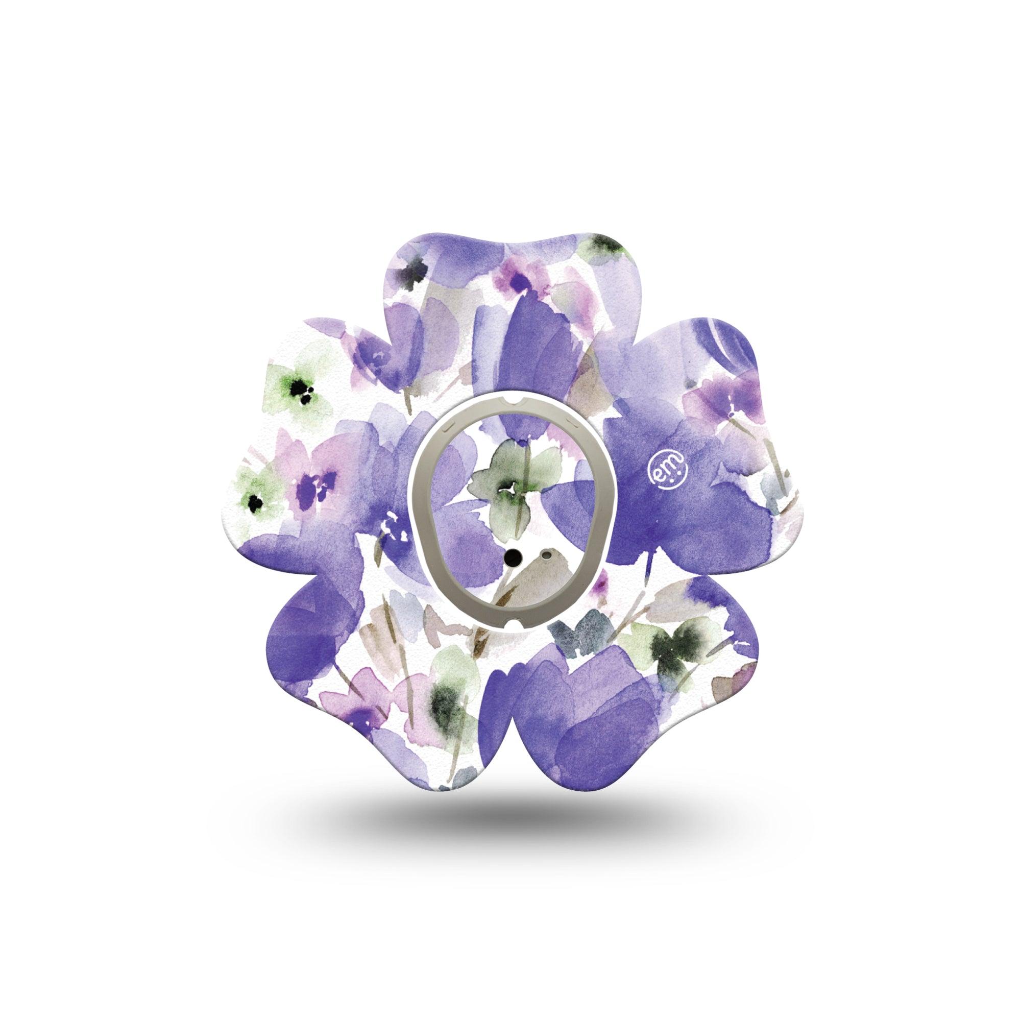 ExpressionMed Italian Blooms Dexcom G7 Flower Shape Tape, Dexcom Stelo Glucose Biosensor System, Single Tape and Single Sticker Watercolor-Like Purple Flowers Adhesive Tape CGM Design