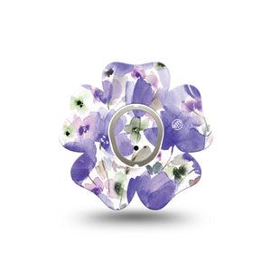 ExpressionMed Italian Blooms Dexcom G7 Flower Shape Tape, Dexcom Stelo Glucose Biosensor System, Single Tape and Single Sticker Watercolor-Like Purple Flowers Adhesive Tape CGM Design