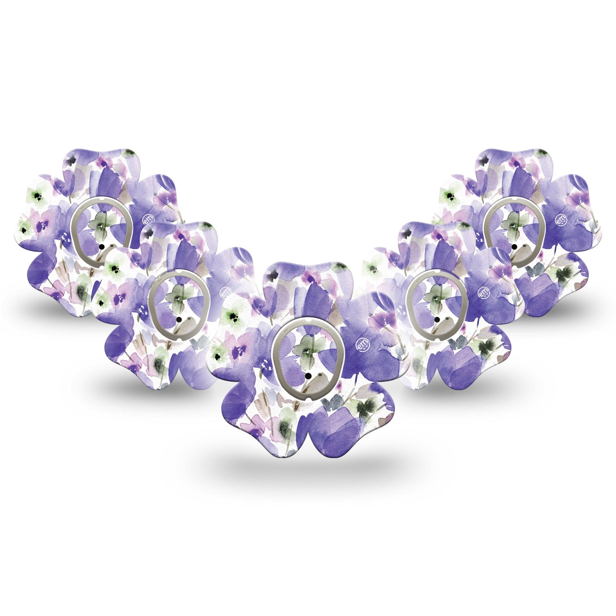 ExpressionMed Italian Blooms Dexcom G7 Flower Shape Tape, Dexcom Stelo Glucose Biosensor System, 5-Pack Tape and 5-Pack Sticker Soothing Purple Lavender Flowers Adhesive Tape CGM Design
