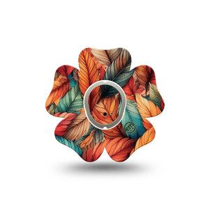 ExpressionMed Fall Leaf Feathers Dexcom G7 Flower Shape Tape, Dexcom Stelo Glucose Biosensor System, Single Tape and Single Sticker Autumn Palette Feathers Adhesive Tape CGM Design
