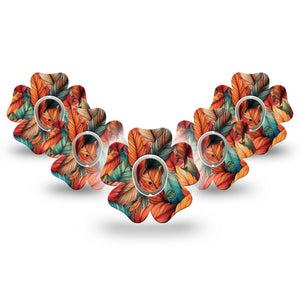 ExpressionMed Fall Leaf Feathers Dexcom G7 Flower Shape Tape, Dexcom Stelo Glucose Biosensor System, 5-Pack Tape and 5-Pack Sticker Harvest Time Fall Feathers Adhesive Tape CGM Design
