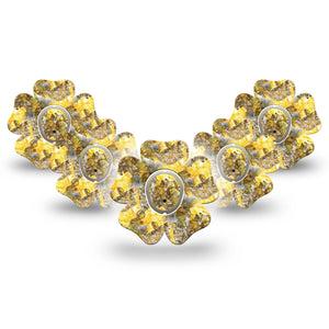 ExpressionMed Fall Camo Dexcom G7 Flower Shape Tape, Dexcom Stelo Glucose Biosensor System, 5-Pack Tape and 5-Pack Sticker Yellow Leaf Camo Gear Adhesive Tape CGM Design