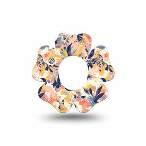 ExpressionMed Tinted Blooms Dexcom G7 Flower Shape Tape, Dexcom Stelo Glucose Biosensor System, Single Artwork Peach Blue Garden Adhesive Tape CGM Design