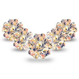 ExpressionMed Tinted Blooms Dexcom G7 Flower Shape Tape, Dexcom Stelo Glucose Biosensor System, 5-Pack Tape and 5-Pack Sticker Orange Blue Painted Bouquet Adhesive Tape CGM Design