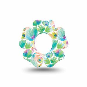 ExpressionMed Happy Go Lucky Flowers Dexcom G7 Flower Shape Tape, Dexcom Stelo Glucose Biosensor System, Single Green Petal Painting Inspired Adhesive Tape CGM Design