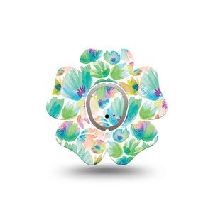 ExpressionMed Happy Go Lucky Flowers Dexcom G7 Flower Shape Tape, Dexcom Stelo Glucose Biosensor System, Single Tape and Single Sticker Bright Green Watercolor Painted Inspired Shrubs Adhesive Tape CGM Design