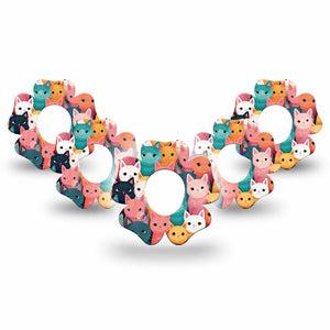 ExpressionMed Rainbow Cats Dexcom G7 Flower Shape Tape, Dexcom Stelo Glucose Biosensor System, 5-Pack Cat Lovers Painting Inspired Adhesive Tape CGM Design