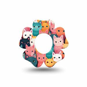 ExpressionMed Rainbow Cats Dexcom G7 Flower Shape Tape, Dexcom Stelo Glucose Biosensor System, Single Adorable Kitty Cats Adhesive Tape CGM Design