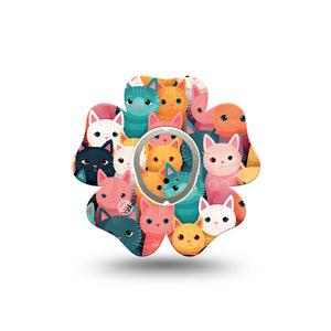 ExpressionMed Rainbow Cats Dexcom G7 Flower Shape Tape, Dexcom Stelo Glucose Biosensor System, Single Tape and Single Sticker Cat Lovers Painting Inspired Adhesive Tape CGM Design