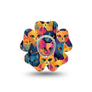 ExpressionMed Catorama Dexcom G7 Flower Shape Tape, Dexcom Stelo Glucose Biosensor System, Single Tape and Single Sticker Unique Cat Pattern Illustration Adhesive Tape CGM Design