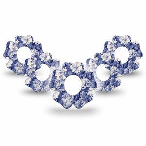 ExpressionMed Moody Blues Dexcom G7 Flower Shape Tape, Dexcom Stelo Glucose Biosensor System, 5-Pack Tape Stone Blue Gray Flower Variety, Adhesive Tape CGM Design