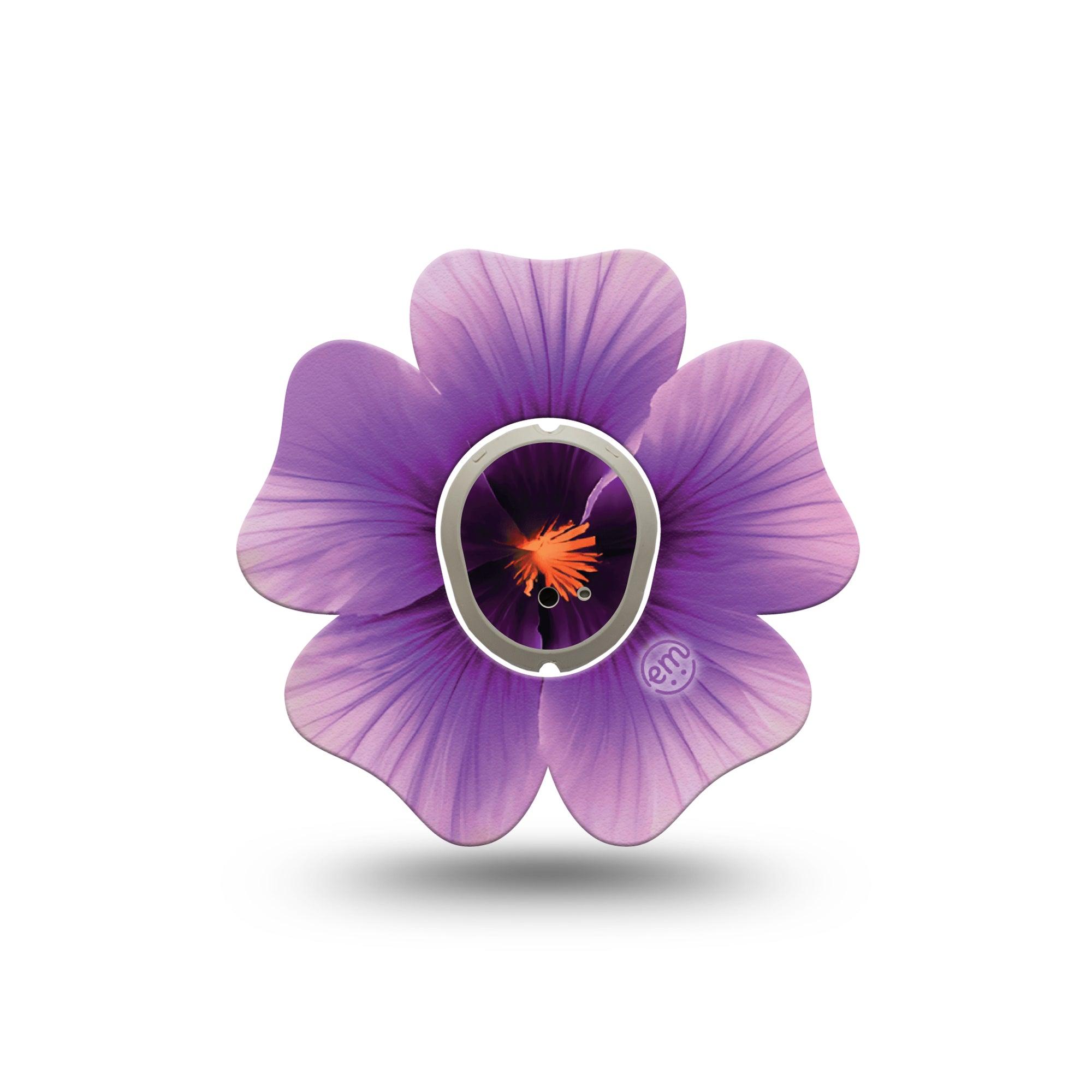 ExpressionMed Hibiscus Dexcom G7 Flower Shape Tape, Dexcom Stelo Glucose Biosensor System, Single Tape and Single Sticker Lilac Purple Floral, Plaster CGM Design