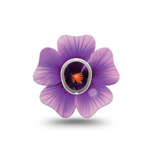 ExpressionMed Hibiscus Dexcom G7 Flower Shape Tape, Dexcom Stelo Glucose Biosensor System, Single Tape and Single Sticker Lilac Purple Floral, Plaster CGM Design