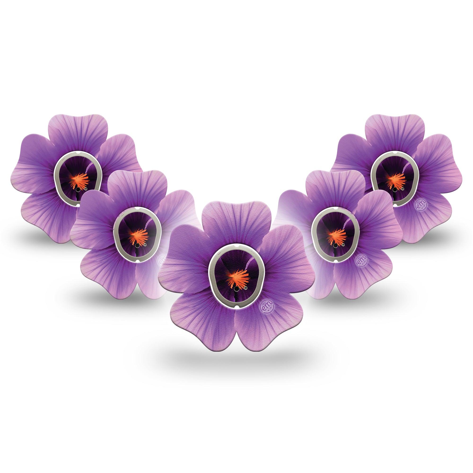 ExpressionMed Hibiscus Dexcom G7 Flower Shape Tape, Dexcom Stelo Glucose Biosensor System, 5-Pack Tape and 5-Pack Sticker Single Purple Floral, Plaster CGM Design