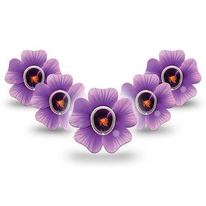 ExpressionMed Hibiscus Dexcom G7 Flower Shape Tape, Dexcom Stelo Glucose Biosensor System, 5-Pack Tape and 5-Pack Sticker Single Purple Floral, Plaster CGM Design