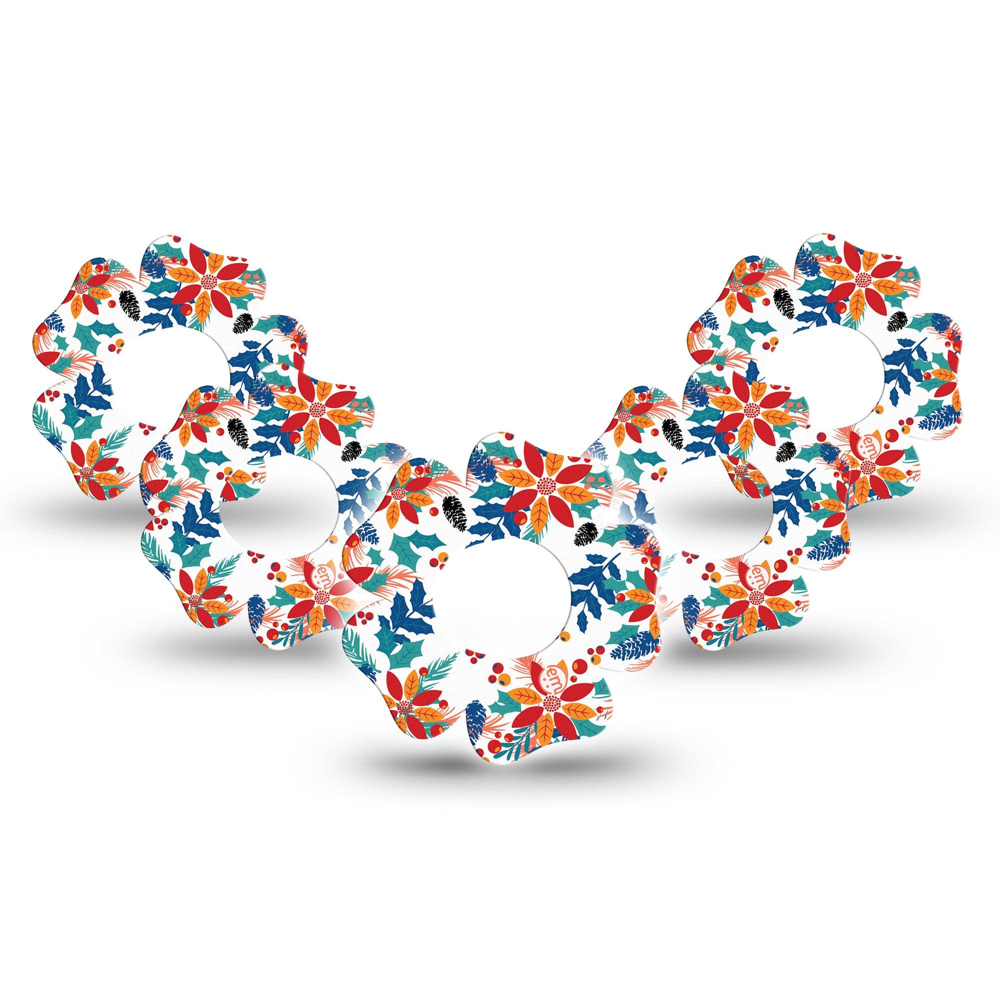 ExpressionMed Joyful Wreath Dexcom G7 Flower Shape Tape, Dexcom Stelo Glucose Biosensor System, 5-Pack Tape Happy Inspiring Wreath, Adhesive Tape CGM Design