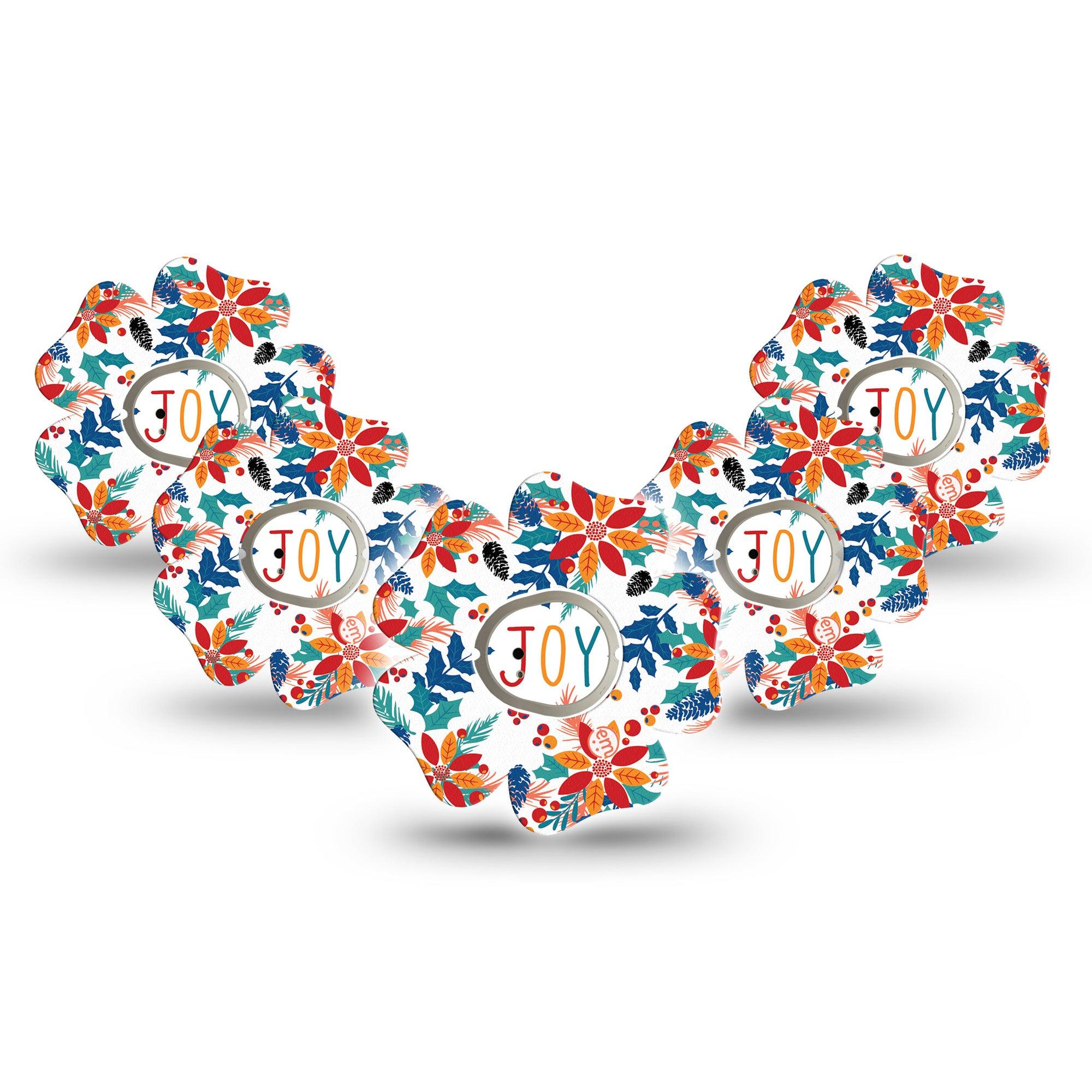 ExpressionMed Joyful Wreath Dexcom G7 Flower Shape Tape, Dexcom Stelo Glucose Biosensor System, 5-Pack Tape and 5-Pack Sticker Wreath Vivid Decor, Plaster CGM Design